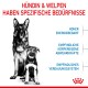 Bild eines Deutschen Schäferhundes und eines Welpen mit deutschem Text: "Hündin & Welpen haben spezifische Bedürfnisse", das Energie, Immunität und Verdauung hervorhebt.