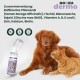 Mooiza Dermo Haut- und Fellspray für Haustiere, mit einem Hund und einer Katze auf dem Etikett. Zutaten: Pflanzenöl, Fischöl, Vitamine und Mineralien.