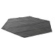 Graue Haustiermatte in achteckiger Form, mit schwarzen Rändern und Befestigungspunkten zur Sicherung an Ort und Stelle.
