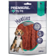 Emballage des friandises pour chiens Premiere I love my dog Meaties avec un beagle et montrant une saveur de canard, 95% de viande, 250g.