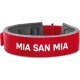 Roter Haustierhalsband mit grauem Innenfutter, mit dem Text 'MIA SAN MIA' in fetten weißen Buchstaben.