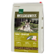 4 kg Beutel von Real Nature Wilderness Senior Hundefutter mit einem Wolf im Wald. Das Etikett lautet "True Country: Huhn mit Fisch."