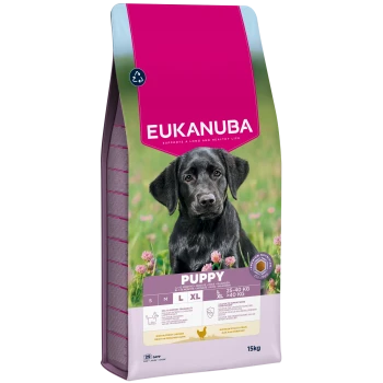 Eukanuba Puppy Hundefutterbeutel für 1-14 Monate, reich an frischem Huhn, unterstützt die Knochenentwicklung, 15 kg.