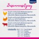 Nährwertinformationen für Vitakraft Haustierfutter, die Zutaten detailliert: 55% Fleisch (10% Huhn, Truthahn, Rind), pflanzliche Zusatzstoffe, Mineralien.