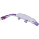 Plüschiges lila-weißes Schnabeltier-Hundespielzeug mit geflochtenem Seilschwanz und glitzernden Füßen und Schnabel.