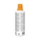 Rückseite einer weißen Spraydose mit orangefarbenem Deckel, dicht bedrucktem Etikett, kleinem 'Made in USA'-Logo und Barcode.