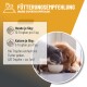 Eine Katze und ein Hund teilen sich eine Schüssel, mit Textüberlagerung: "Hunde 10 Tropfen/Tag pro 5 kg; Katzen 5 Tropfen/Tag pro 5 kg."