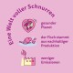 Ein rosa Hintergrund mit "Eine Welt voller Schnurren" über Symbolen: ein Herz mit der Erde, ein Fisch und eine Fabrik mit Rauch.