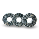 Drei kreisförmige Vogelfutter-Donuts mit einer Mischung aus schwarzen Samen und einer weißen äußeren Schicht, in einer Reihe auf einem weißen Hintergrund angeordnet.
