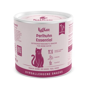 KatKare Perlhuhn Essential gefriergetrocknete hypoallergene Katzensnacks, 98 % Monoprotein, mit Probiotika und Superfood.