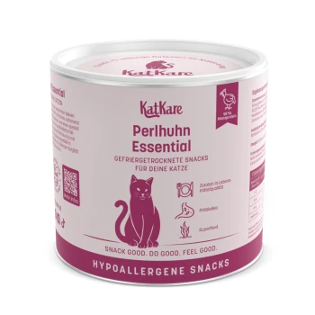 KatKare Perlhuhn Essential gefriergetrocknete hypoallergene Katzensnacks, 98 % Monoprotein, mit Probiotika und Superfood.