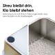 Linienzeichnung eines rechteckigen Futtertabletts für Haustiere, mit den Maßen 59,5 cm x 39,5 cm x 15,5 cm.