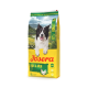 Josera Light & Vital Hundefutter für erwachsene Hunde mit einem glücklichen schwarz-weißen Hund, Hühnerbild und Text „Deutsche Qualität, alle Größen“.