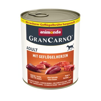 GranCarno Original Nassfutter Hund Adult, Geflügelherzen 6x800 g
