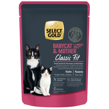 Select Gold Babycat & Mother Classic Fit Hühnerpastete Katzenfutter für Kätzchen 1-4 Monate und Mutterkatzen, getreidefrei, ohne Zucker oder Soja.