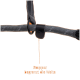 Nahaufnahme einer schwarzen Hundeleine mit einem Stopper, beschriftet "Stopper begrenzt die Weite," auf einem orangefarbenen Hintergrund.