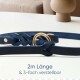 Marineblaue Hundeleine mit einem goldenen Ring, mit einem geflochtenen Design, 2 m lang und in drei Richtungen verstellbar.