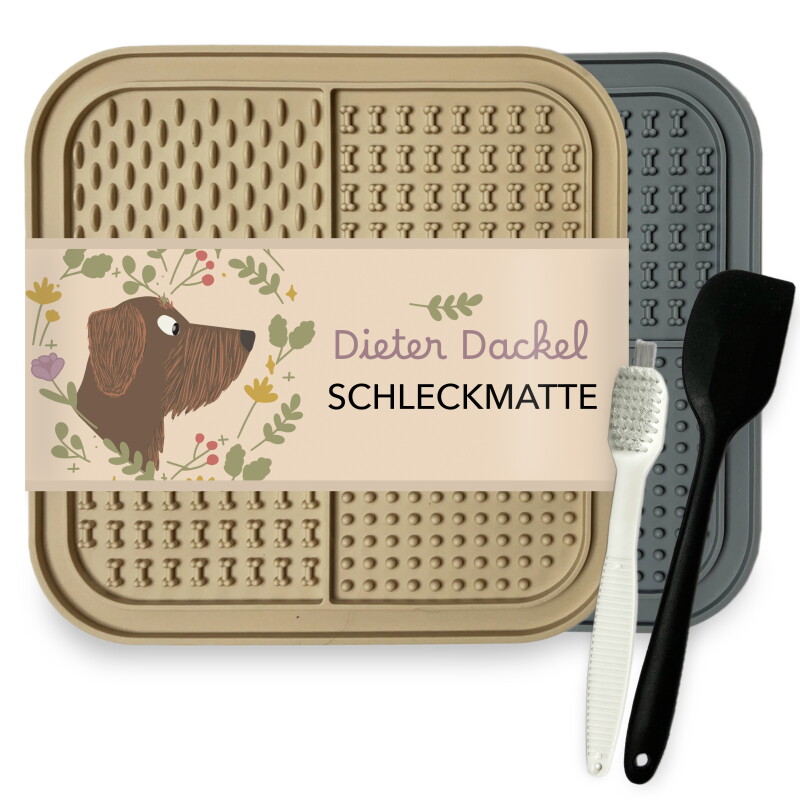 Dieter Dackel Schleckmatte 2er Set mit Spatel und Bürste