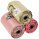 Three rolls of pet waste bags in pink, gold, and red colors, with a "Take Care" sticker on the gold roll.