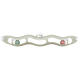 Ein beiges Haustierspielzeug mit wellenförmigem Design, das zwei farbenfrohe Bälle zeigt, einen grünen und einen rosa, die durch Öffnungen sichtbar sind.