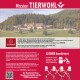 Bild, das die Mission von Gut Aiderbichl für Tierschutz bewirbt, mit einem malerischen Bauernhof-Hintergrund, Text über die Qualität von Hundefutter und Produktkombinationen.
