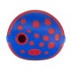 Jouet distributeur de friandises KONG ovale bleu et rouge pour chien, avec plusieurs trous circulaires et une grande ouverture, logo « KONG ».