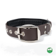 Brauner veganer Haustierhalsband mit silberner Schnalle und dekorativen Nieten, auf einem weißen Hintergrund präsentiert.