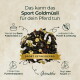 Haufen getreidefreies Sportmüsli für Pferde mit deutscher Überschrift 'Sport Goldmüsli' und Banner 'Sport Getreidefrei'.