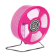 A bright pink exercise wheel for small pets, featuring a spiral design in the center and a sturdy metal stand.