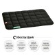 Schwarze Tiermatte mit gestepptem Design, beschriftet mit "Doctor Bark", mit Text über Haltbarkeit, Hygiene und Pflegeanweisungen.