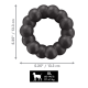 Schwarzes KONG-Perlenring-Hundespielzeug, 5,25"/13,3 cm, mit 'KONG'-Prägung; Etikett zeigt 'XL 60–90 lb 27–41 kg' mit Hundesilhouette