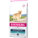 Eukanuba rassespezifisches Trockenfutter für Golden Retriever, 12 kg Beutel, mit einem Golden Retriever auf der Vorderseite und ernährungsbezogenen Angaben.
