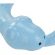 Light blue dog chew toy with a textured surface, featuring two holes and a rounded shape, designed for pet play and dental health.