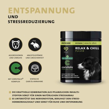 Peticare Relax-Mix Pulver für Hunde, beruhigendes Ergänzungsfutter-Mittel | 100 gr