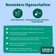 Green Petfood-Grafik: Überschrift 'Besondere Eigenschaften', Icons 'Gute Verdauung' und 'Monoprotein' sowie stichpunktartige Angaben.