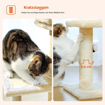 Katzenbaum mit mehreren Ebenen, mit einem gemütlichen oberen Platz, einem Kratzpfosten und einer weichen Hängematte, 73 cm hoch.