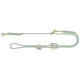 Hellgrüne Hundeleine mit goldenen Beschlägen, mit Knoten und Ringen für eine verstellbare Länge.