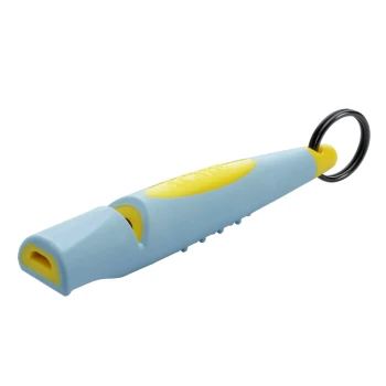 Blau-gelber Kunststoff-Haustier-Nagelknipser mit schwarzem Schlüsselring, mit der Aufschrift „ACANA“ am Griff.