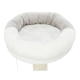 Weiches, rundes Katzenbett mit einem plüschigen grauen und weißen Design, ideal für den Komfort und die Entspannung von Haustieren.