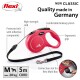 Red flexi dog leash with ergonomic grip, high-strength cord, and comfortable braking system, labeled for dogs up to 20 kg, 5m length.