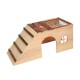 Holzhaustierrampe mit Treppen und einem geschlossenen Bereich, mit einem Gitteroberteil und einem runden Fenster. Ideal für kleine Tiere.