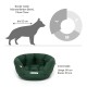 Grünes Hundebett von Doctor Bark, geeignet für Hunde bis zu 52 cm Höhe, mit Innenmaßen von 60 cm Länge und 50 cm Breite.