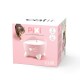 Catit Pixi Katzen-Trinkbrunnen in einer pinken Box, mit einem verspielten Design mit Katzenohren und Schnurrhaaren, neben einem Katzenbild.