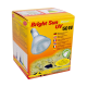Box der "Bright Sun UV 50W" Metallhalogenlampe für Wüstenreptilien, mit mehrsprachigem Text und einem Glühbirnenbild auf einem leuchtend gelben Hintergrund.