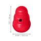 Rood KONG-traktatiespeelgoed met middengat, in reliëf 'KONG'; 7,5"/19 cm hoog, 5,25"/13,3 cm breed