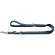 Eine strapazierfähige Hundeleine mit einem grauen und türkisfarbenen Design, mit einem Metallclip und einem D-Ring für Befestigungen.