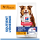 Sac Hill's Science Plan - Mature Adult 7+ Medium au poulet ; textes visibles : « 3 avantages essentiels » et « au poulet ».