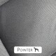 Nahaufnahme eines strukturierten grauen Stoffes mit dem Etikett "POINTER" und einer Silhouette eines Hundes, was auf ein Produkt für Pointer-Rassehunde hindeutet.