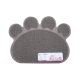 Grau paw-förmige Haustiermatte mit strukturierter Oberfläche, mit einem Etikett mit Produktdetails und Bildern von Katzen und Hunden.