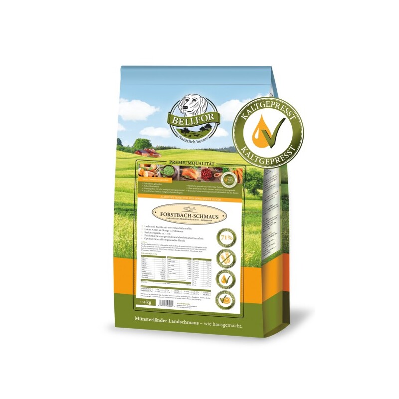 Bellfor Trockenfutter für Hunde mit Lachs und Forelle Forstbach-Schmaus - 4 kg